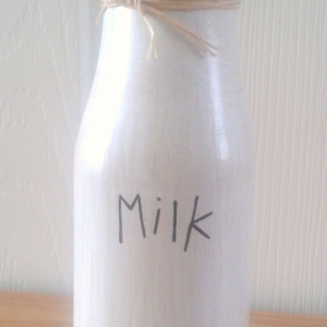 milk bottle / painted recycled glass bottle