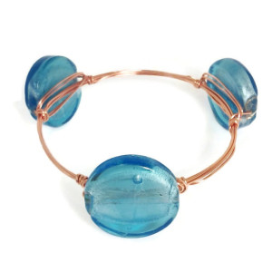 Blue Lampwork Copper Wrapped Bangle.