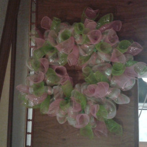 Green pink wreath with curls