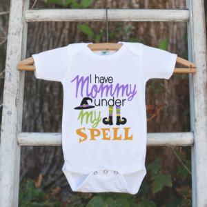 Girls Halloween Outfit - I Have Mommy Under My Spell - Funny Witch Tshirt or Onepiece - Baby Girl Halloween Outfit - Baby Halloween Costume
