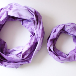 Mommy & Me Infinity Scarf Set in Marbled Purple - Hand Dyed Cotton - Ready to Ship