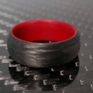 Men's or Women's Carbon Fiber Legacy Ring with red interior- Handcrafted -Lightweight - Black Band with Red interior - Custom Band widths