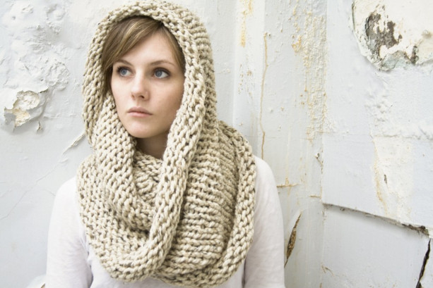 Infinity Scarf No. 1 in Oatmeal - Wool Blend Circle Scarf - Cowl Scarf - Chunky Knit Scarf - Hooded Scarf - Ready to Ship
