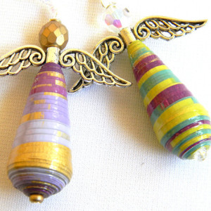 Set of Angel Ornaments - Christmas - Rear View Mirror - Paper Bead