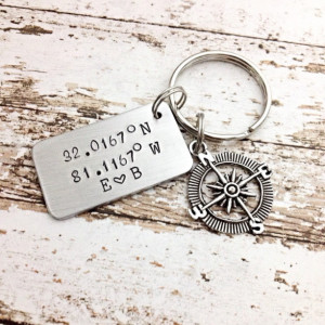 Gifts for couples, anniversary gift, Personalized Coordinate key chain, Custom Coordinates, Coordinate keychain, Longitude Latitude jewelry