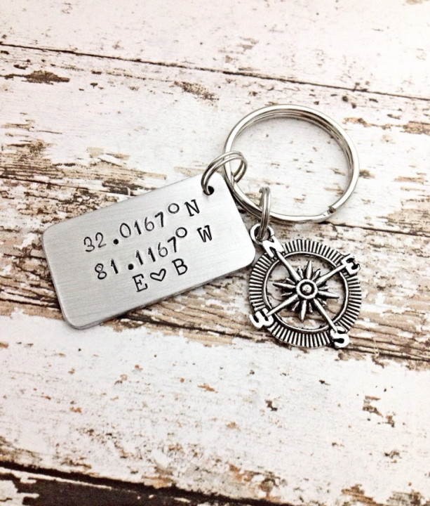 Gifts for couples, anniversary gift, Personalized Coordinate key chain, Custom Coordinates, Coordinate keychain, Longitude Latitude jewelry