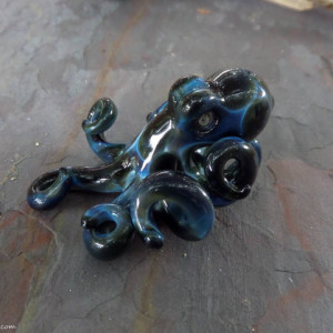 The Blue Lightning Collectible Wearable Boro Glass Octopus Necklace / Sculpture OOAK