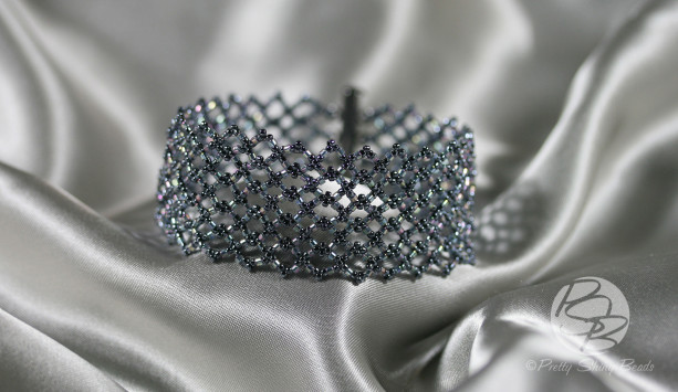 "Double Diamond" Netted Gray Cuff Bracelet