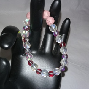 Holographic Rainbow Quartz Gemstones w/Lava Stone Diffuser Bracelet