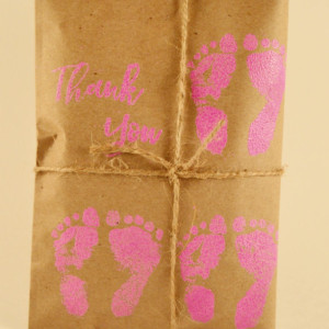 10 Triplet Baby Shower Favors. Pink and Kraft Paper Favors. Fresh Roasted Coffee Favors. Embossed Favors. Handmade. Thank You
