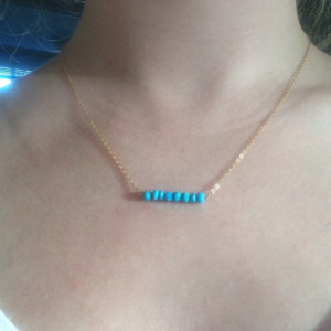 turquoise beaded necklace, gem bar necklace, december birthstone, 14k gold filled, turquoise bar necklace, gem bar
