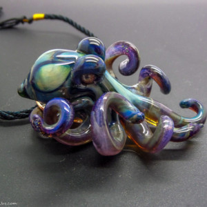 The Amber Purple Kracken Collectible Wearable Boro Glass Octopus Necklace / Sculpture Made to order