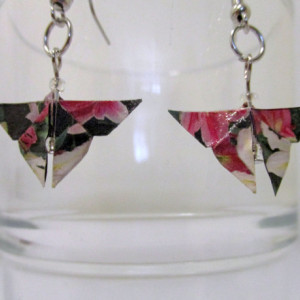 upcycled butterfly origami earrings - floral print - recycled - repurposed - green - eco friendly - upcycled paper - OOAK