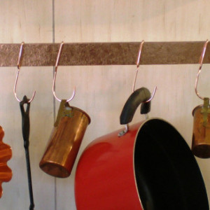 30 in Hammered SOLID COPPER Bar Pot Rack with 8 hooks & 22in chain --- FREE Shipping to U S Zip codes
