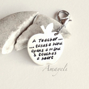 Handstamped keychain, teachers gift, apple keychain, teacher quotes, personalized gift, custom keychain, engraved quote