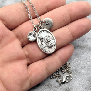 Personalized Silver Plated Saint Rita Necklace. Patron Saint of Abused Women, Spousal Abuse, Bad Marriages, and Widows 