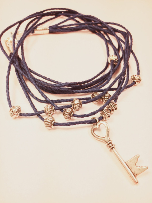 Blue bracelet and choker necklace , beaded wrap bracelet, beaded bracelet, charm bracelet, key charm bracelet, blue choker necklace