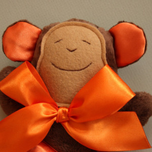 Brown Minky Monkey Security Blanket, Lovey Blanket, Satin, Baby Blanket, Stuffed Animal, Baby Toy - Customize Color
