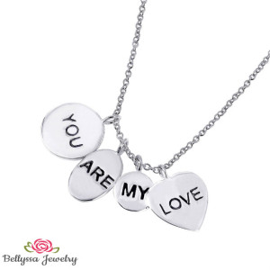 Heart Love Engraved Necklace Love Engraved Necklace, Womans Sterling Silver Rhodium Plated You Are My Love Pendant,Gift,Love Jewelry,Jewelry Quotes,Trendy Jewelry