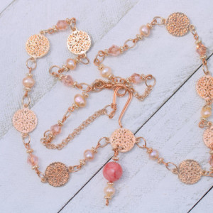 Coral Necklace, Freshwater Pearl Necklace, Quartz Necklace, Gemstone Necklace, Rose Gold