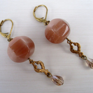 Nude Stone And Crystal Drop Earrings
