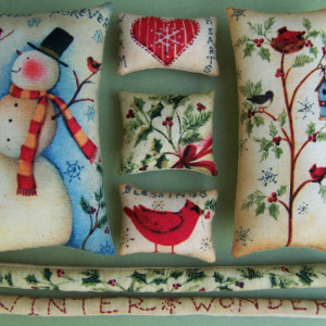 7 Primitive Christmas Winter Snowman Embroidered Ornies Tucks Shelf Sitters Gifts