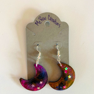 Hand crafted in US Crescent Moon Multi Color Resin Earrings