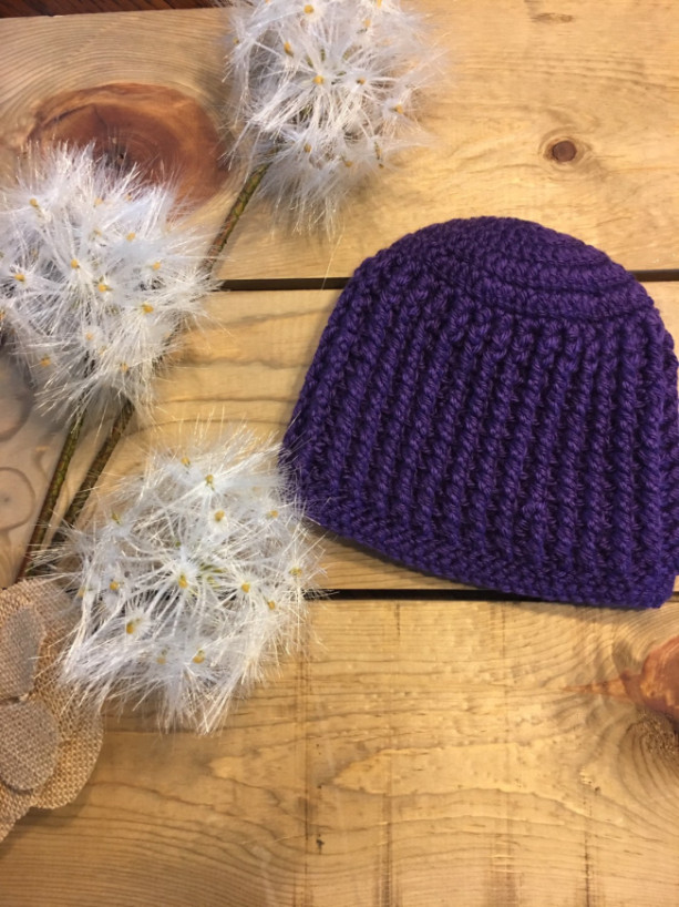 Handmade crochet beanie purple