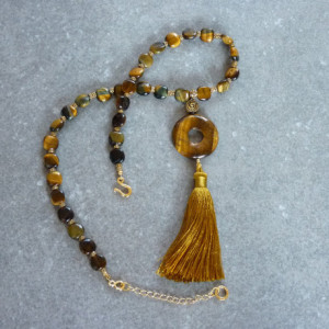 Tiger Eye & Gold Tassel Necklace