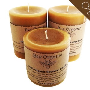 Organic Beeswax Pillar Candles Medium Set of 3