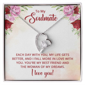 To My Soulmate Necklace, Cubic Zirconia Heart Pendant, White Gold Necklace, Forever Love Necklace, Valentine Gift for Her, Soulmate Necklace
