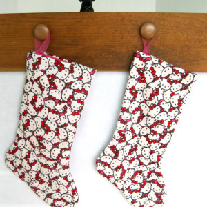 Christmas Stocking - Handmade Character Stockings, Kitty character stocking, Uniique Xmas Stocking, Lined Stocking