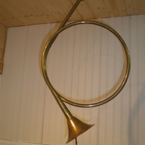 Repurposed Solid Brass French Horn Swag Lamp OOAK Shipping is FREE to U S Zip codes Made with vintage style Twisted Cloth Wire