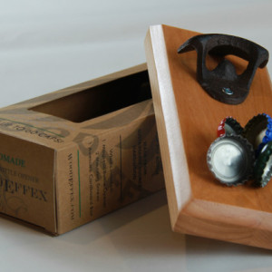 Bottle Opener Magnetic Cap Catcher - Handcrafted Alder Wood with Antique Bronze Opener - Custom Text/Logo/Design