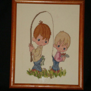 Precious Moments Fishing Whimsical Stitched Art