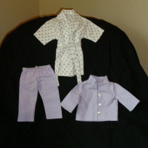 18" Doll Pajama Set with Flannel PJs and Bathrobe