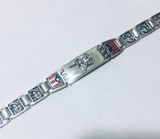 Artisan made Taino Warrior mens ID bracelet Sterling Silver,Lge.