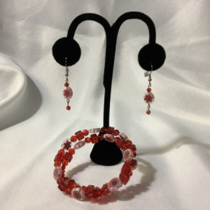 Red, white bracelet and earrings 