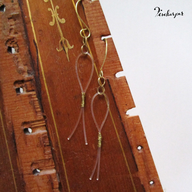 Henriette earrings - white & gold - upcycled harp strings