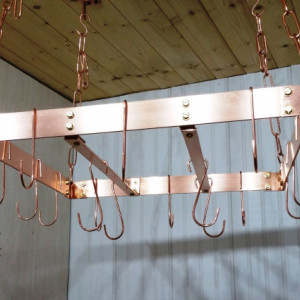 18 Inch SQUARE Hanging Solid Copper Pot Rack with 16 hooks and 64 inches of copper chain FREE U S Shipping