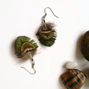 Small Peacock Feather Earrings - Natural Feather Earrings - Iridescent