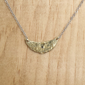Hammered Brass Crescent Moon Star Necklace