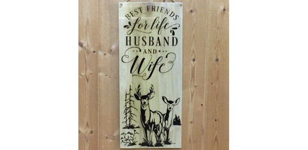 Deer Husband Wife Quote Hand Burned Wood Sign