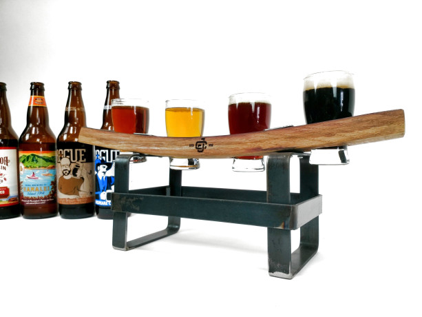 SAMPLER - Lovia - 4 Glass Beer Flight Sampler paddle / made from retired Napa wine barrels - 100% Recycled!