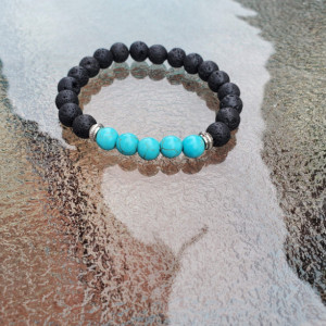 Blue Turquoise Lava Stone Grounding Bracelet, Meditation Anxiety Stress Relief Bracelet, Women Chakra Balance Beads, Buddha Jewelry