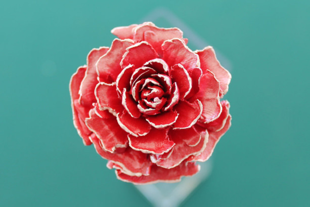 Red Hand-Painted Cedar Rose Pine Cone Flower