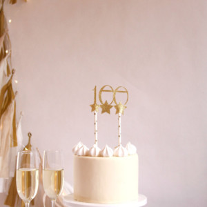 100th Birthday Decor - Gold Glitter - Hundredth Cake Topper or Cupcake Topper - Bling Supplies - 100th Day - Milestone Birthday - Number 100