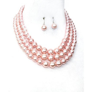 Pink Pearl Multi strand Necklace Set 