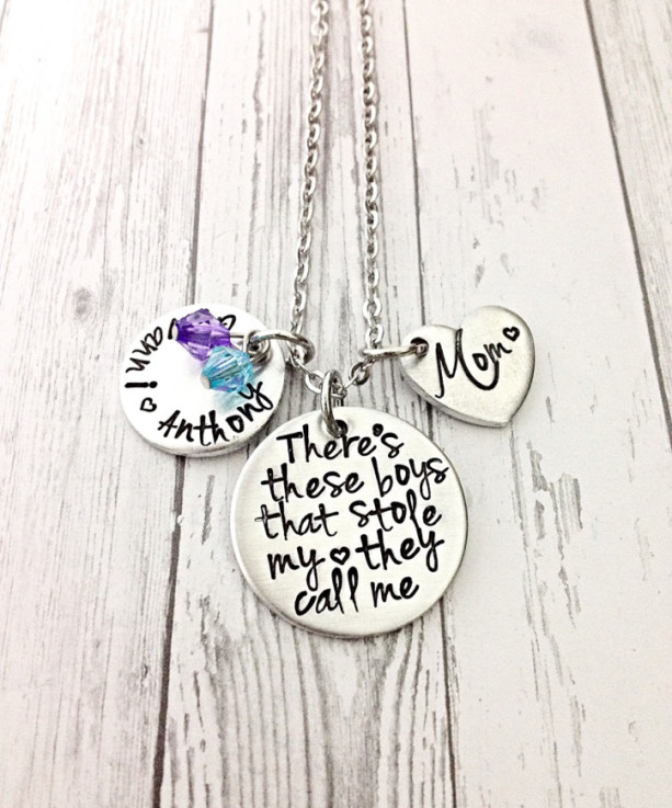 Mothers day gift for mom, theres this boy, mothers necklace, there's these boys, stole my heart, mom of boys, personalized name necklace