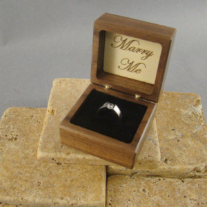 Ring Box of Walnut with Two Birds inlaid.  Free Shipping and Engraving. RB34